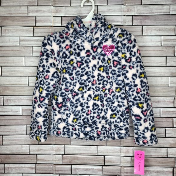 New‎ Betsey Johnson Girls Size 5 Sherpa Popover Faux Fur Pullover Hoodie - Picture 1 of 10